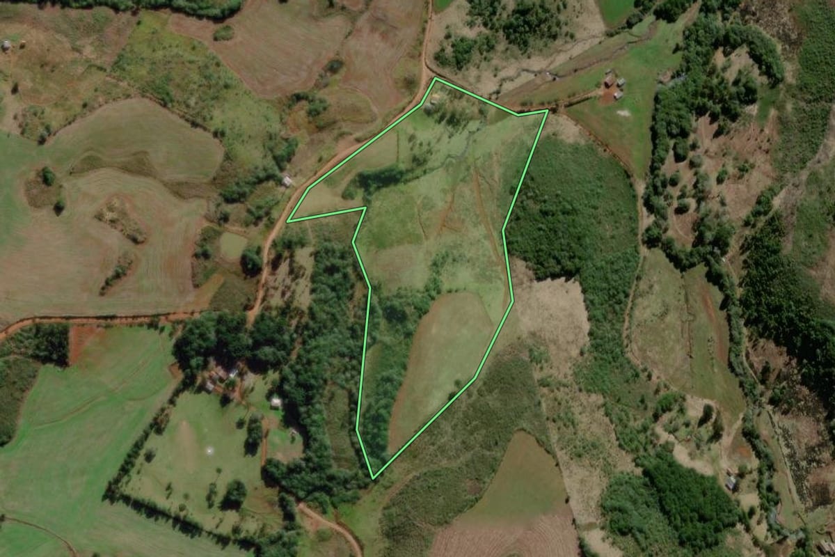 Imagem de satélite do imóvel rural em Campo Belo do Sul (SC), com o contorno declarado no CAR desenhado por cima.