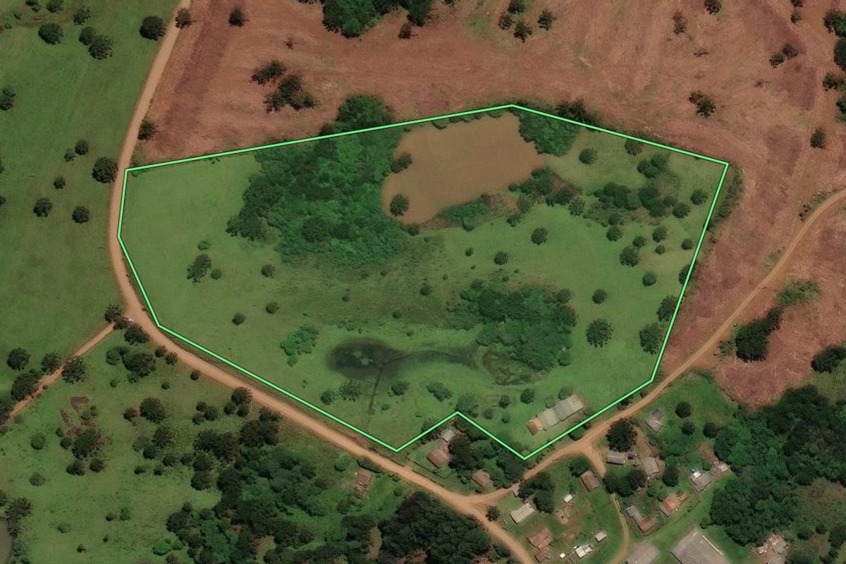 Imagem de satélite do imóvel rural em Campo Belo do Sul (SC), com o contorno declarado no CAR desenhado por cima.