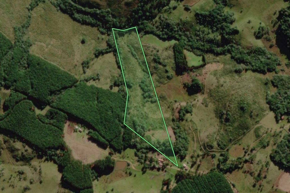 Imagem de satélite do imóvel rural em Campo Belo do Sul (SC), com o contorno declarado no CAR desenhado por cima.