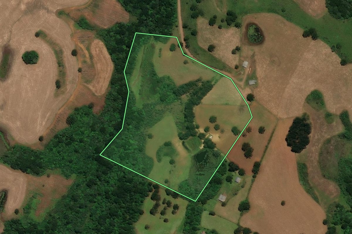 Imagem de satélite do imóvel rural em Campo Belo do Sul (SC), com o contorno declarado no CAR desenhado por cima.