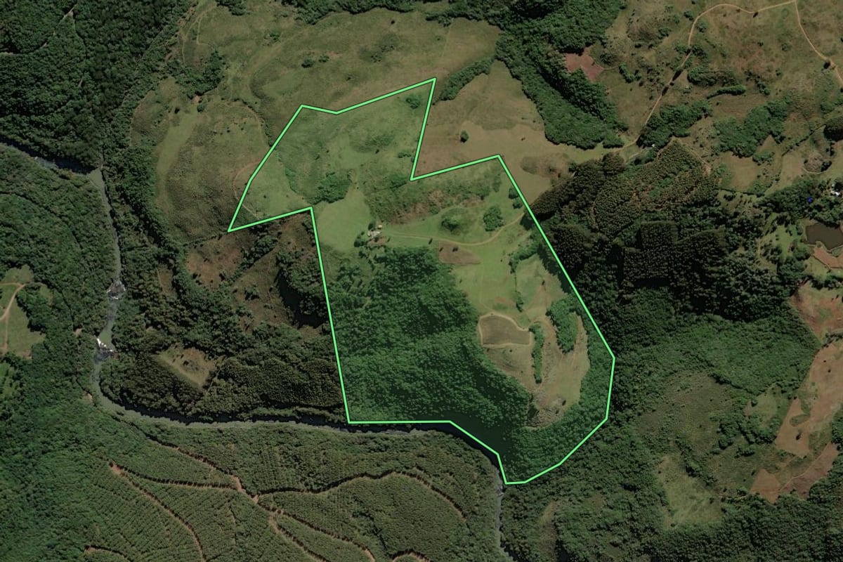 Imagem de satélite do imóvel rural em Campo Belo do Sul (SC), com o contorno declarado no CAR desenhado por cima.