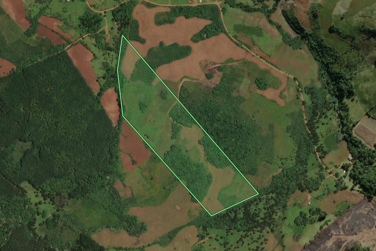 Imagem de satélite do imóvel rural em Campo Belo do Sul (SC), com o contorno declarado no CAR desenhado por cima.