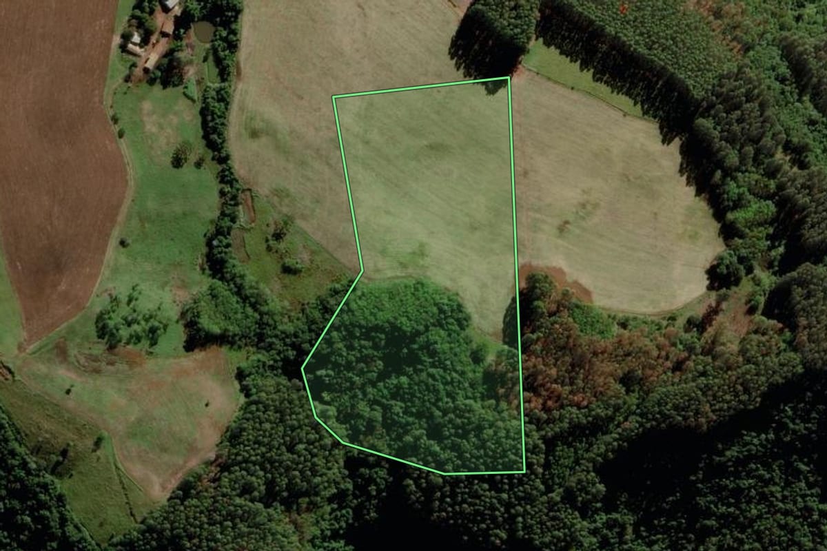 Imagem de satélite do imóvel rural em Campo Erê (SC), com o contorno declarado no CAR desenhado por cima.