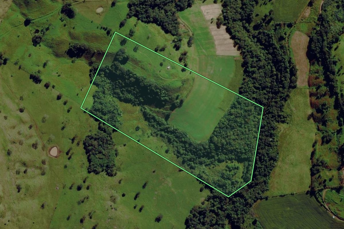 Imagem de satélite do imóvel rural em Campo Erê (SC), com o contorno declarado no CAR desenhado por cima.