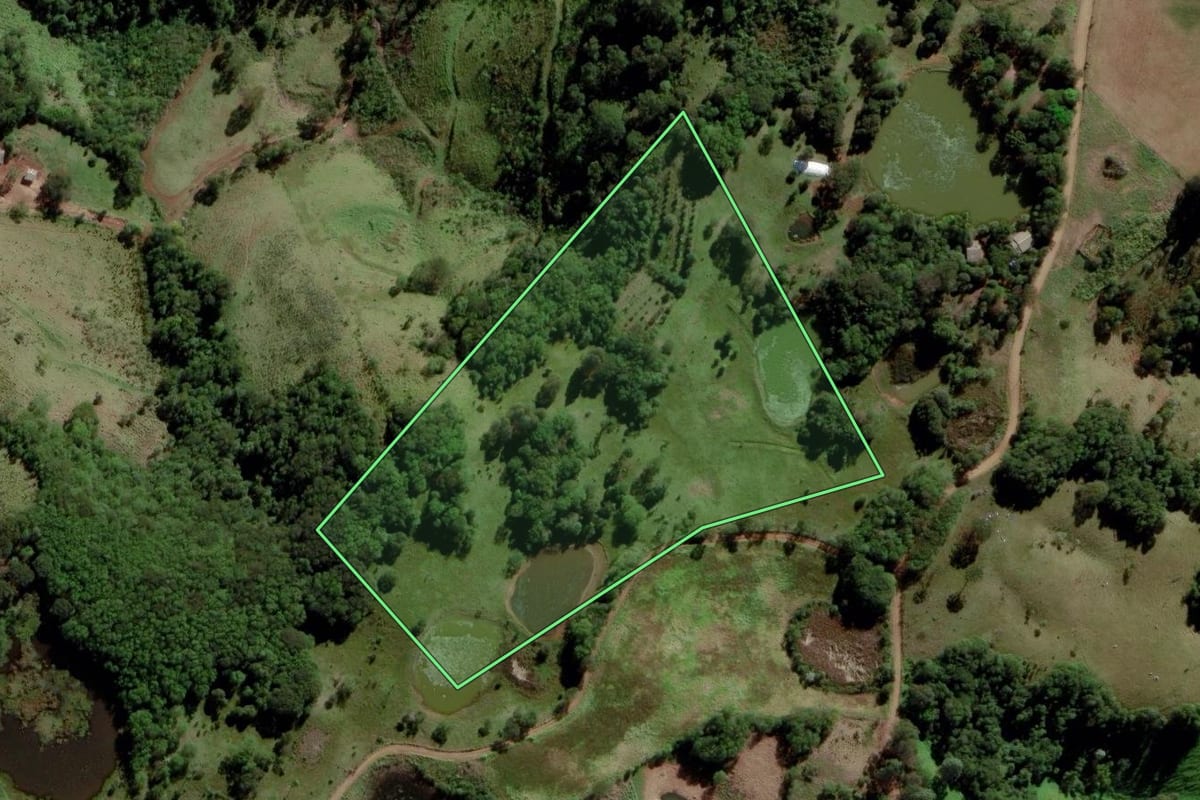 Imagem de satélite do imóvel rural em Campo Erê (SC), com o contorno declarado no CAR desenhado por cima.