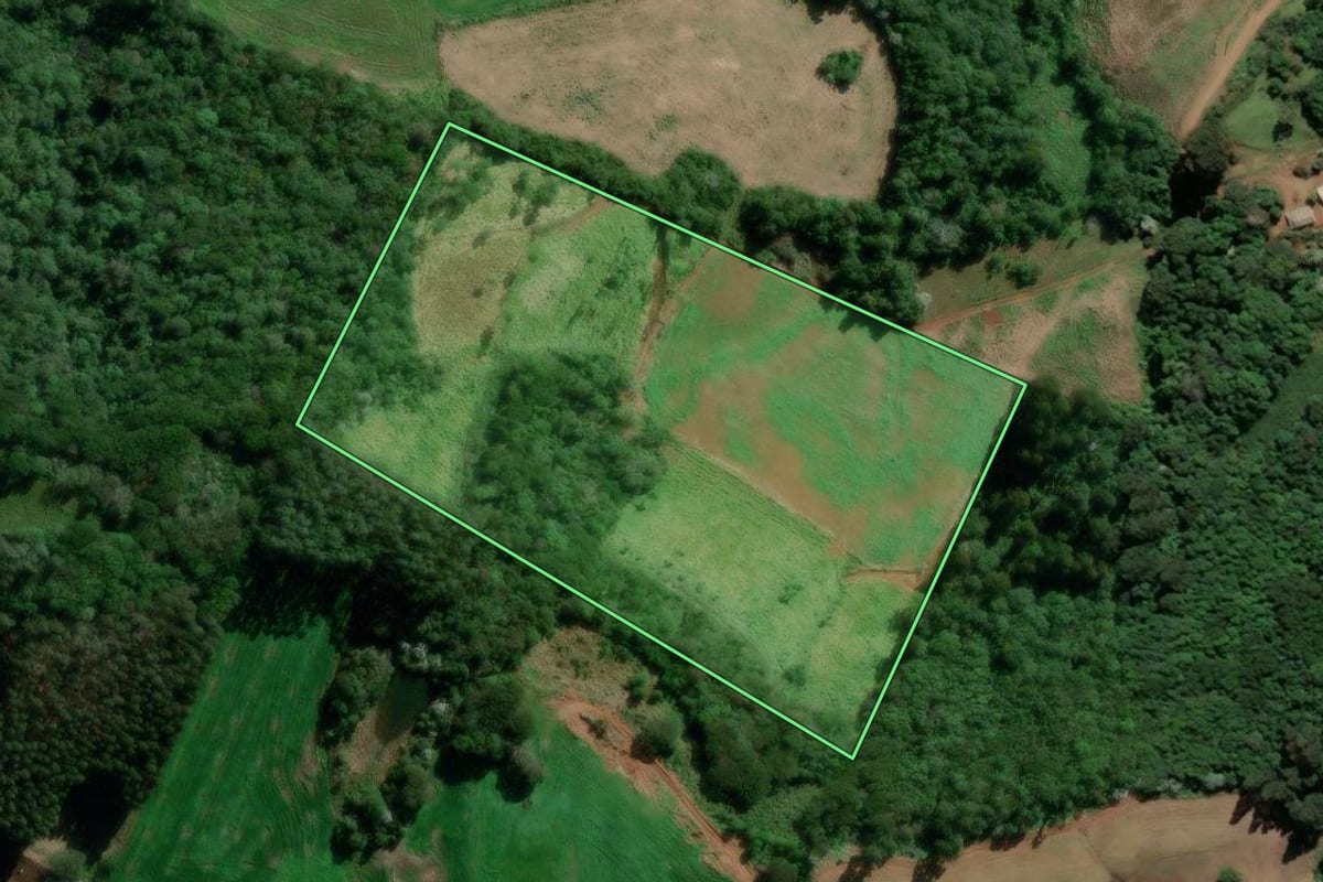 Imagem de satélite do imóvel rural em Campo Erê (SC), com o contorno declarado no CAR desenhado por cima.