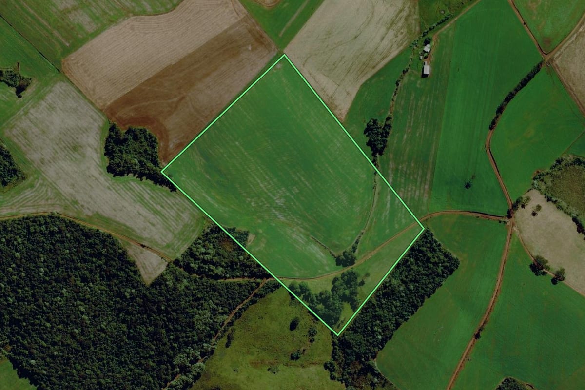 Imagem de satélite do imóvel rural em Campo Erê (SC), com o contorno declarado no CAR desenhado por cima.