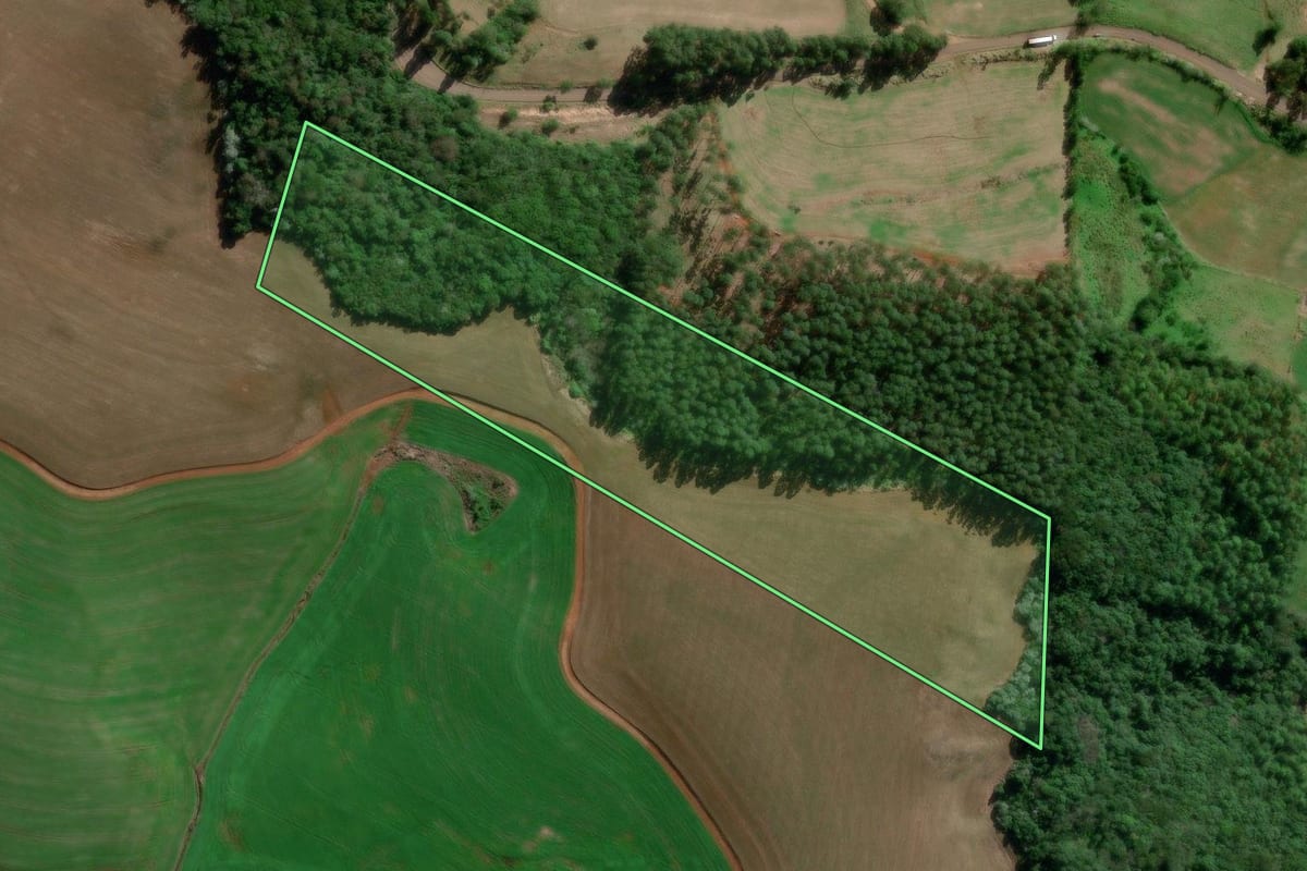 Imagem de satélite do imóvel rural em Campo Erê (SC), com o contorno declarado no CAR desenhado por cima.