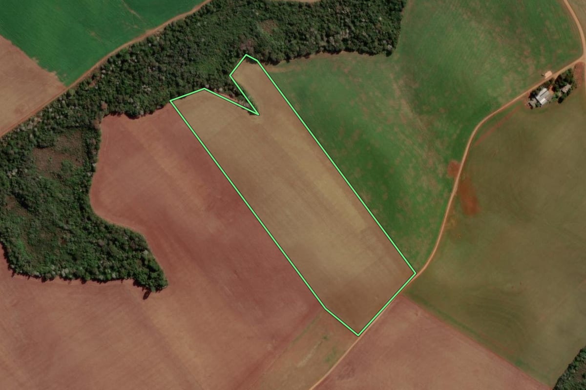 Imagem de satélite do imóvel rural em Campo Erê (SC), com o contorno declarado no CAR desenhado por cima.