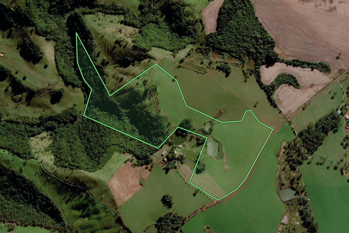 Imagem de satélite do imóvel rural em Campo Erê (SC), com o contorno declarado no CAR desenhado por cima.