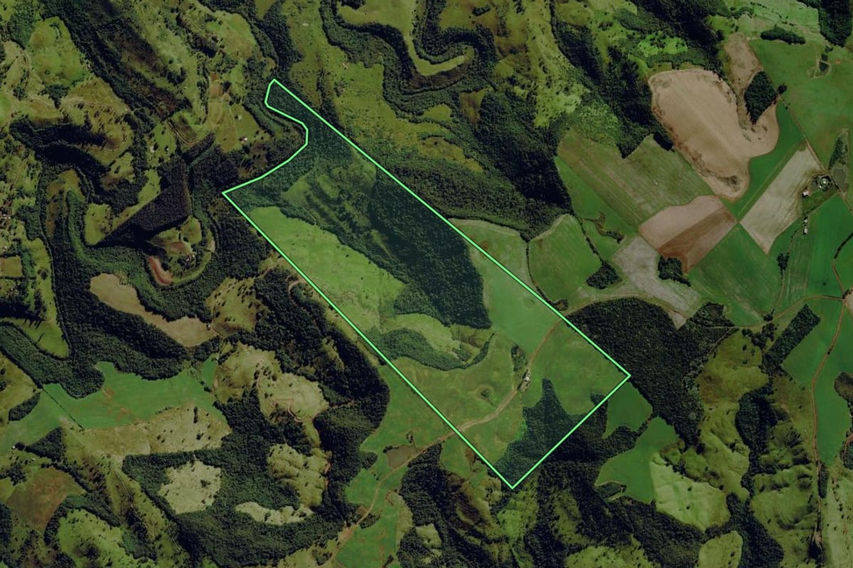 Imagem de satélite do imóvel rural em Campo Erê (SC), com o contorno declarado no CAR desenhado por cima.