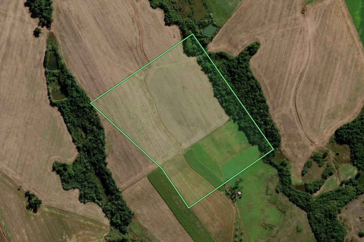 Imagem de satélite do imóvel rural em Campo Erê (SC), com o contorno declarado no CAR desenhado por cima.