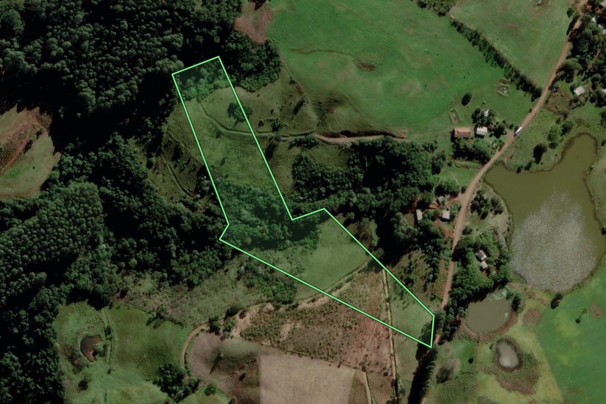 Imagem de satélite do imóvel rural em Campo Erê (SC), com o contorno declarado no CAR desenhado por cima.