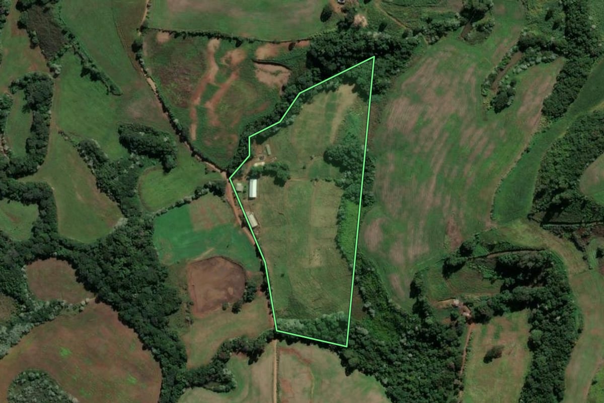Imagem de satélite do imóvel rural em Campo Erê (SC), com o contorno declarado no CAR desenhado por cima.