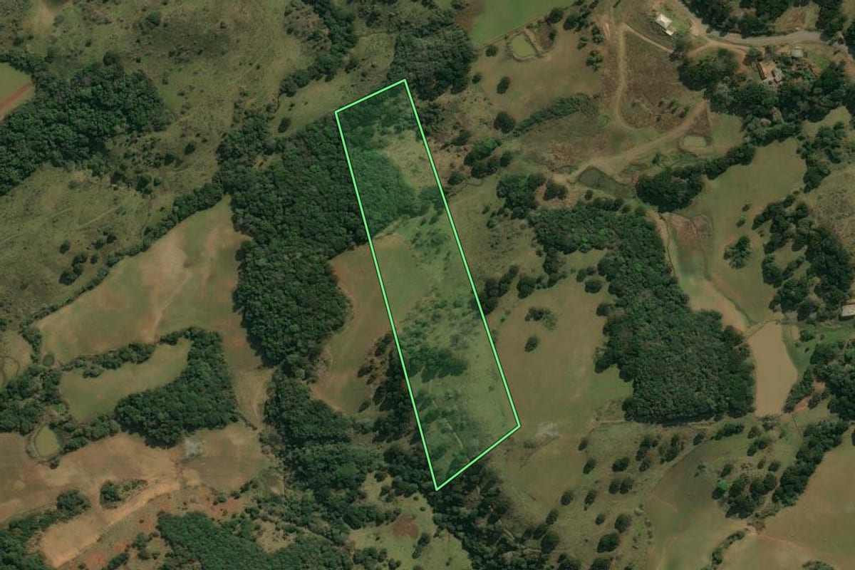 Imagem de satélite do imóvel rural em Campos Novos (SC), com o contorno declarado no CAR desenhado por cima.