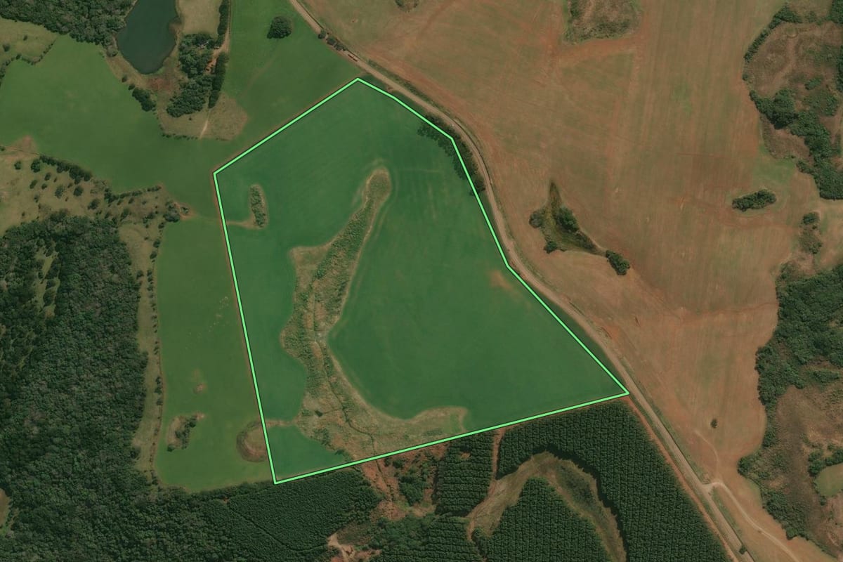 Imagem de satélite do imóvel rural em Campos Novos (SC), com o contorno declarado no CAR desenhado por cima.