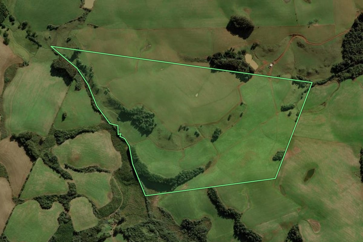 Imagem de satélite do imóvel rural em Campos Novos (SC), com o contorno declarado no CAR desenhado por cima.