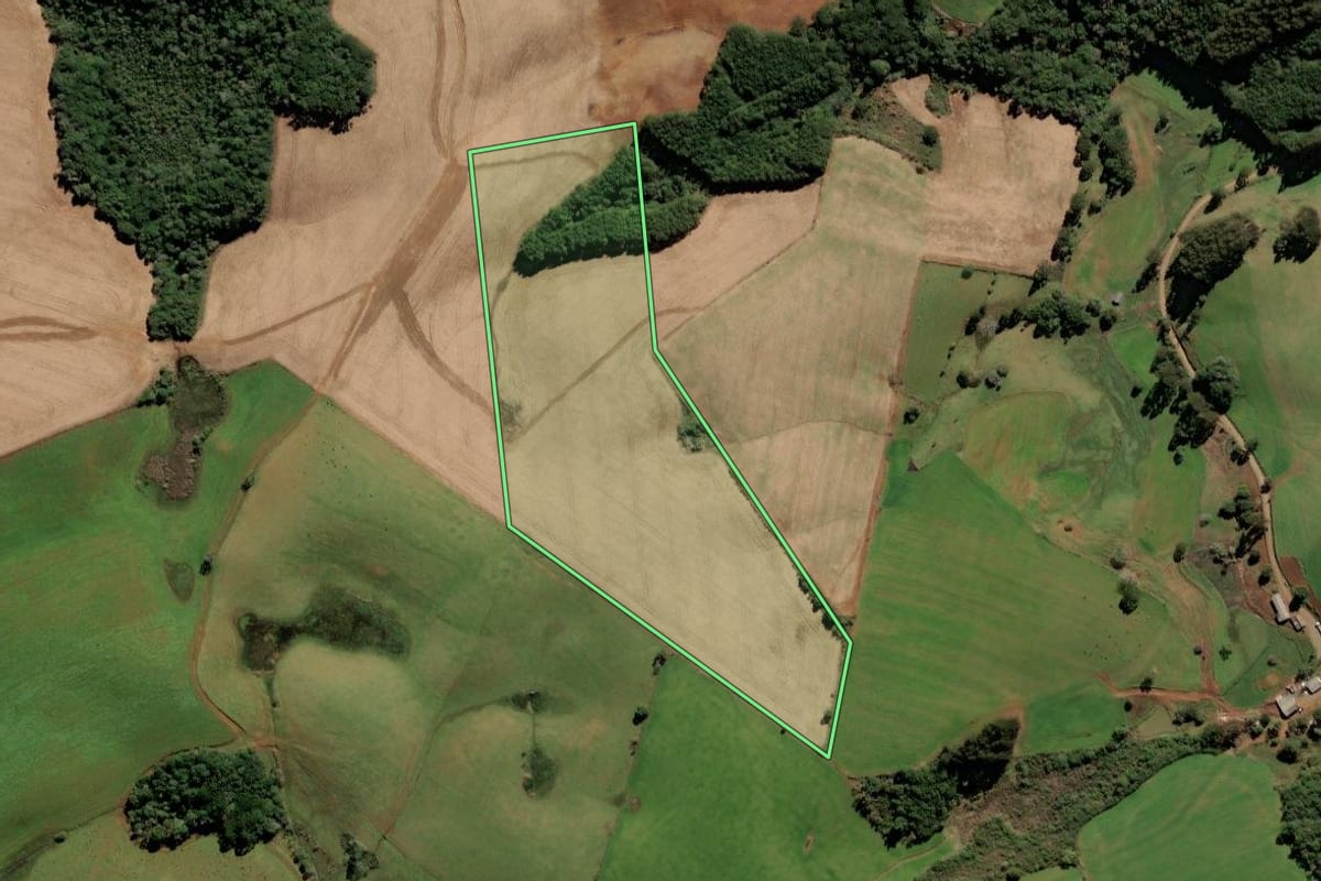 Imagem de satélite do imóvel rural em Campos Novos (SC), com o contorno declarado no CAR desenhado por cima.