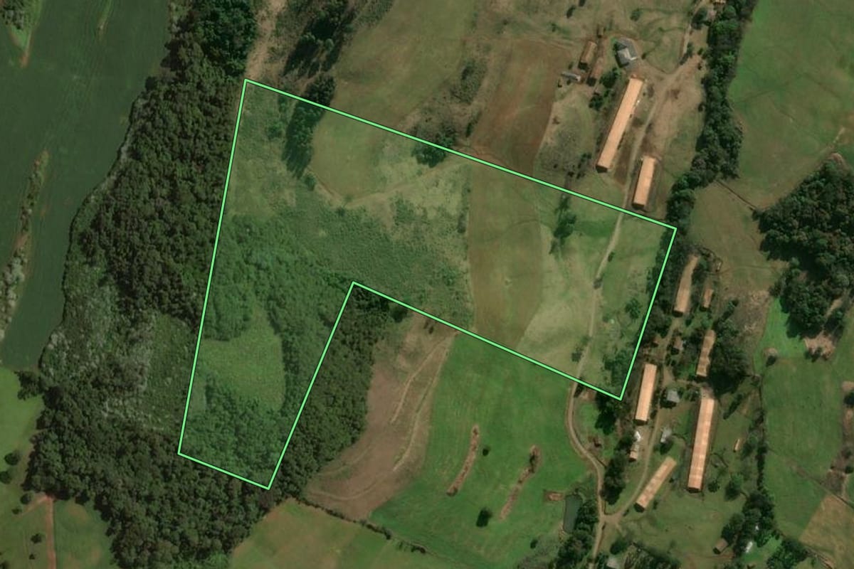 Imagem de satélite do imóvel rural em Campos Novos (SC), com o contorno declarado no CAR desenhado por cima.