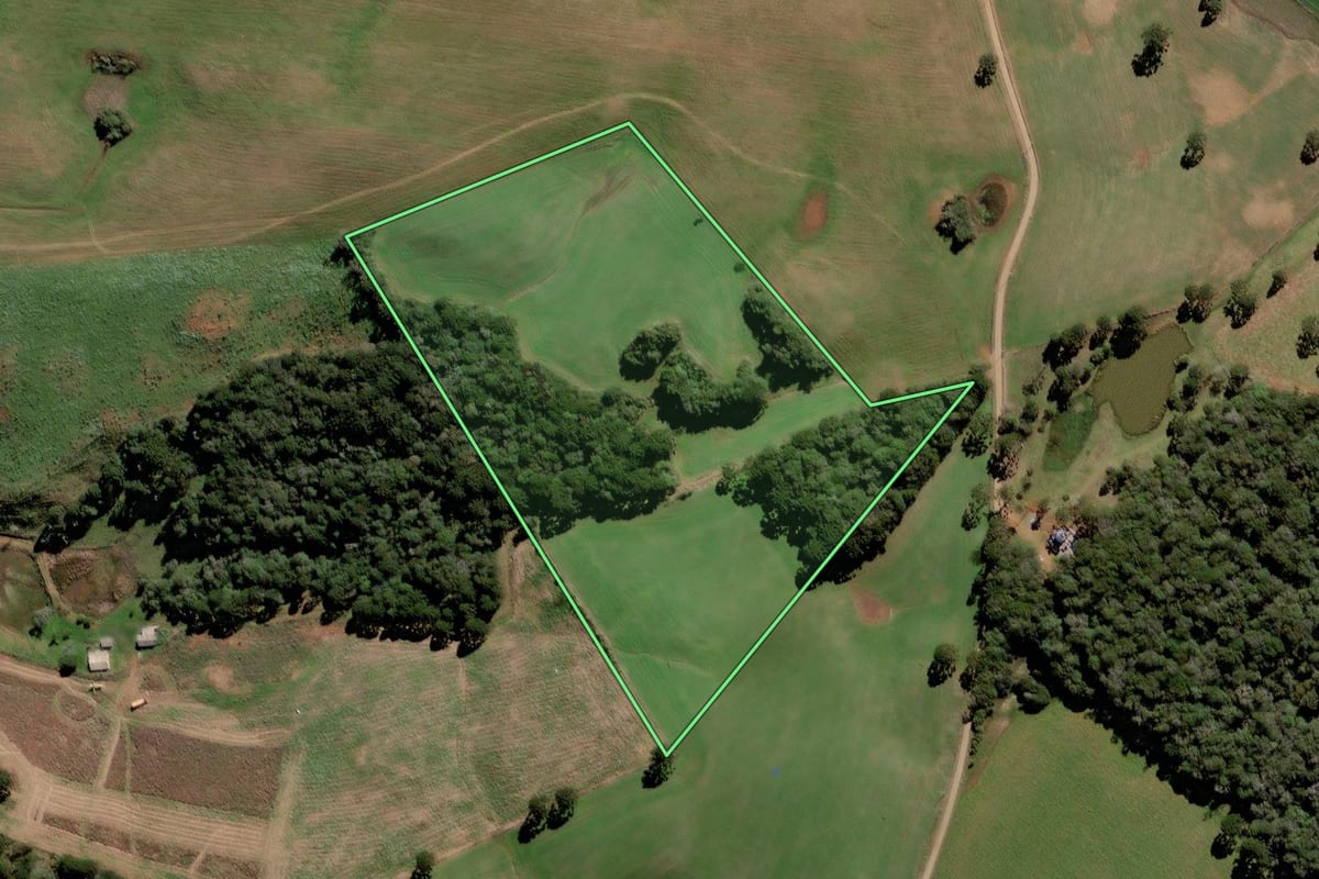 Imagem de satélite do imóvel rural em Campos Novos (SC), com o contorno declarado no CAR desenhado por cima.