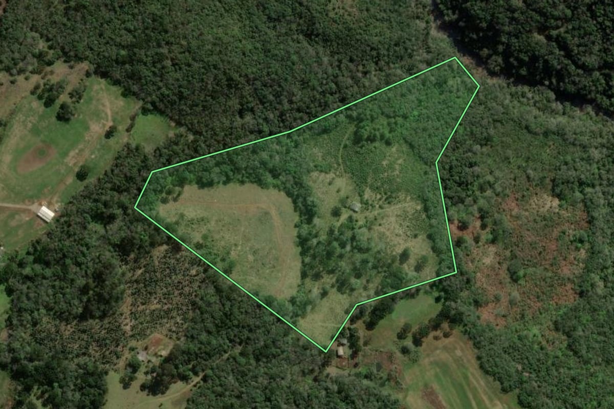 Imagem de satélite do imóvel rural em Campos Novos (SC), com o contorno declarado no CAR desenhado por cima.
