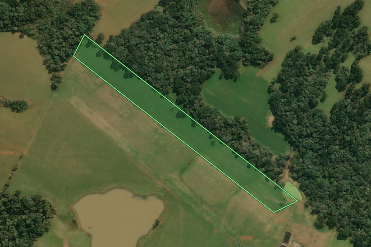Imagem de satélite do imóvel rural em Campos Novos (SC), com o contorno declarado no CAR desenhado por cima.