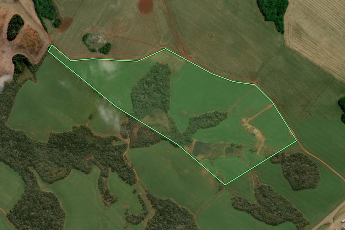 Imagem de satélite do imóvel rural em Campos Novos (SC), com o contorno declarado no CAR desenhado por cima.