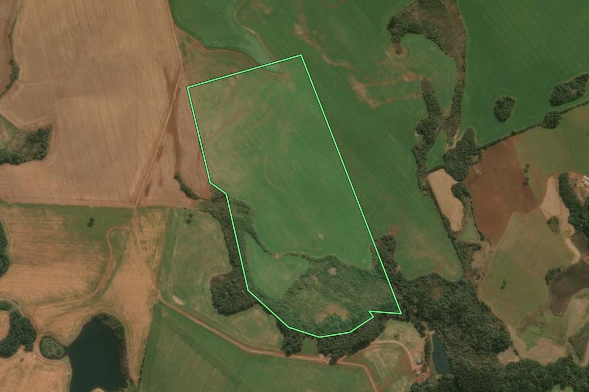 Imagem de satélite do imóvel rural em Campos Novos (SC), com o contorno declarado no CAR desenhado por cima.