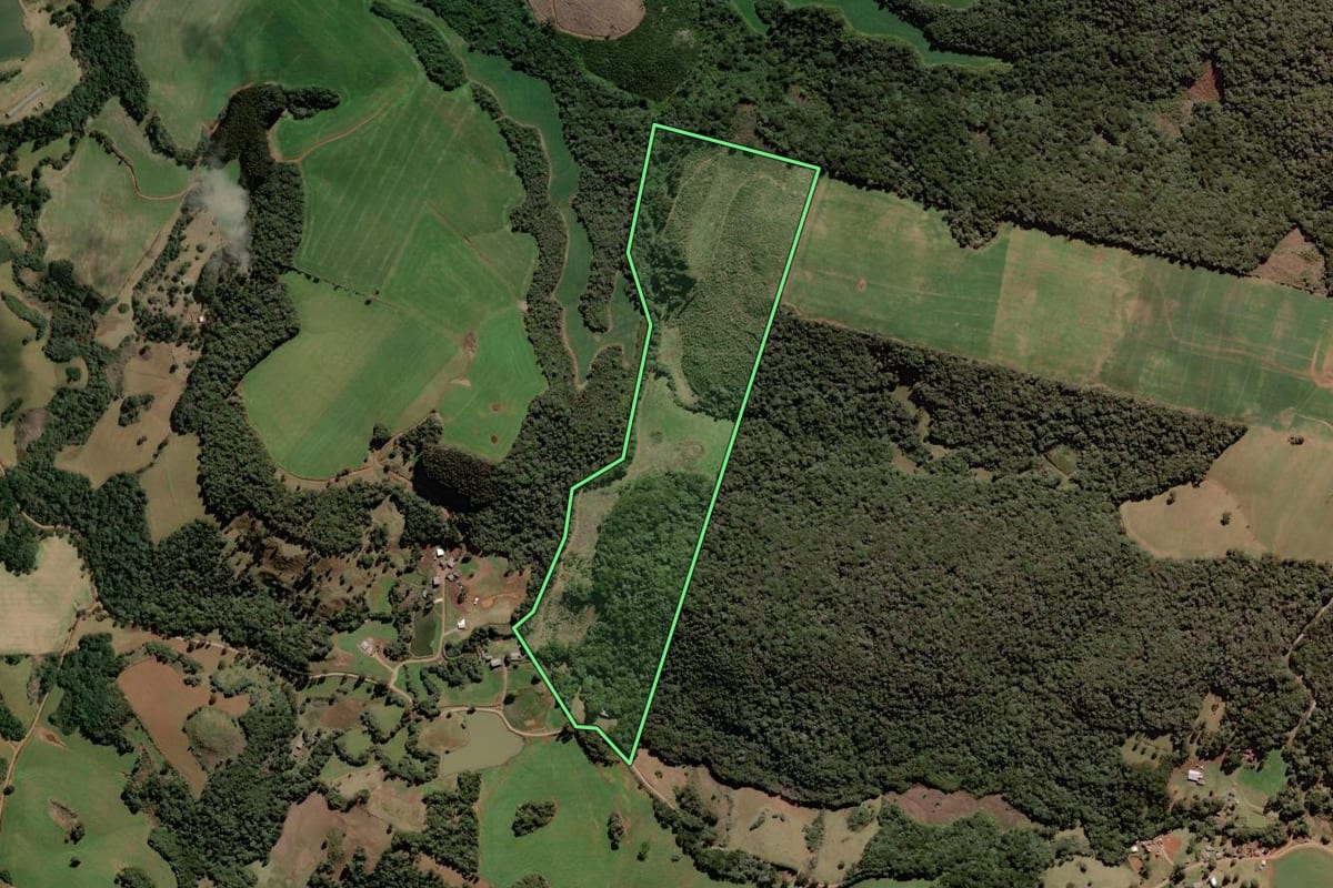 Imagem de satélite do imóvel rural em Campos Novos (SC), com o contorno declarado no CAR desenhado por cima.