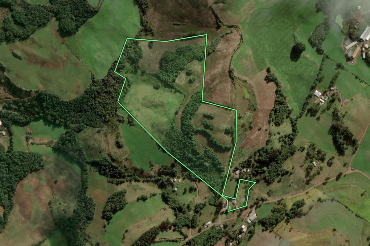 Imagem de satélite do imóvel rural em Campos Novos (SC), com o contorno declarado no CAR desenhado por cima.