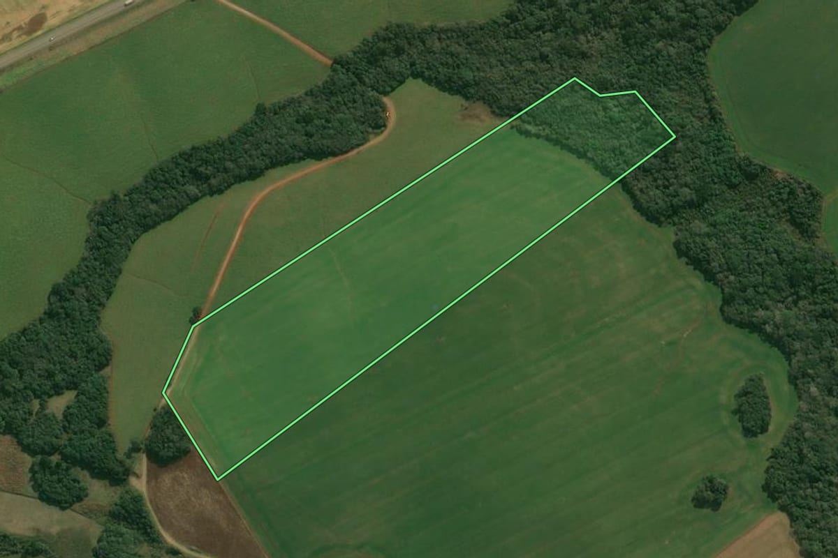 Imagem de satélite do imóvel rural em Campos Novos (SC), com o contorno declarado no CAR desenhado por cima.