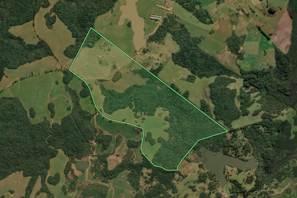 Imagem de satélite do imóvel rural em Campos Novos (SC), com o contorno declarado no CAR desenhado por cima.