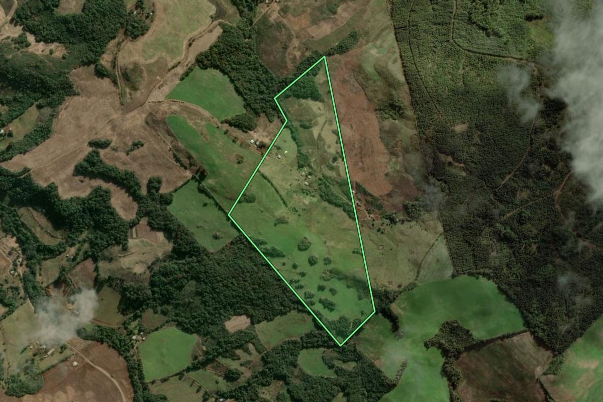 Imagem de satélite do imóvel rural em Campos Novos (SC), com o contorno declarado no CAR desenhado por cima.