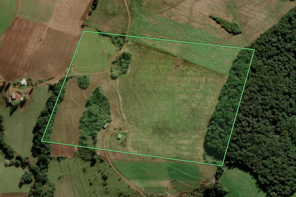 Imagem de satélite do imóvel rural em Campos Novos (SC), com o contorno declarado no CAR desenhado por cima.