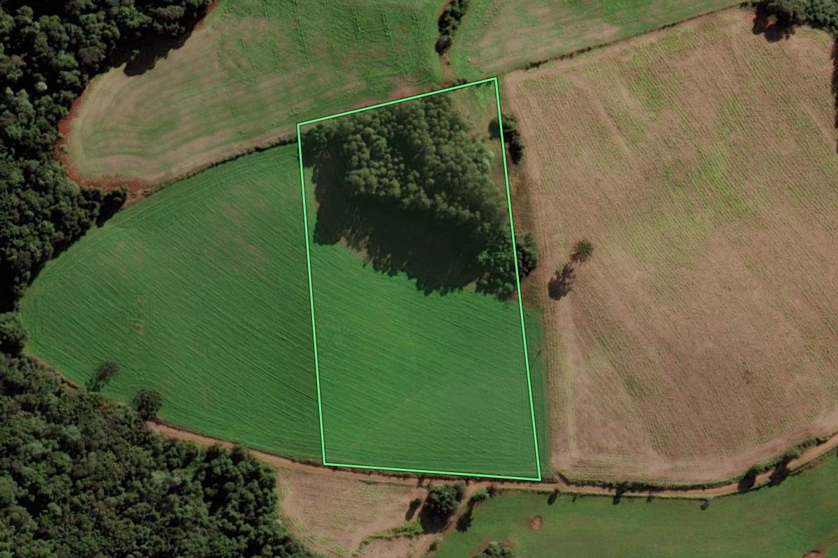 Imagem de satélite do imóvel rural em Campos Novos (SC), com o contorno declarado no CAR desenhado por cima.