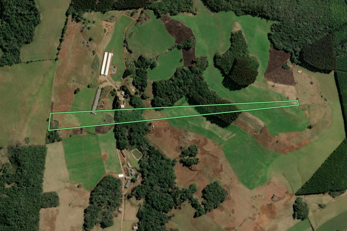 Imagem de satélite do imóvel rural em Campos Novos (SC), com o contorno declarado no CAR desenhado por cima.