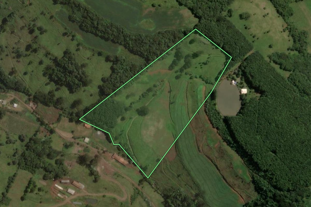 Imagem de satélite do imóvel rural em Campos Novos (SC), com o contorno declarado no CAR desenhado por cima.