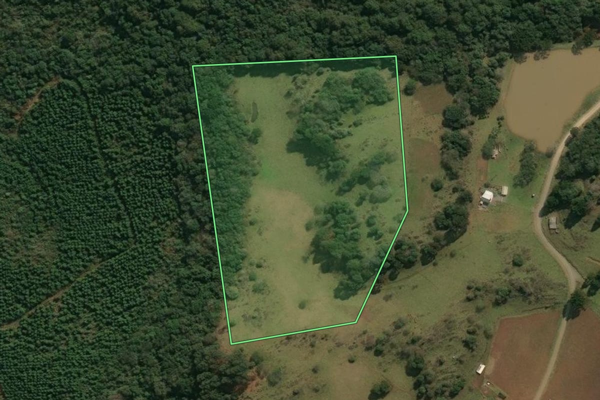 Imagem de satélite do imóvel rural em Campos Novos (SC), com o contorno declarado no CAR desenhado por cima.