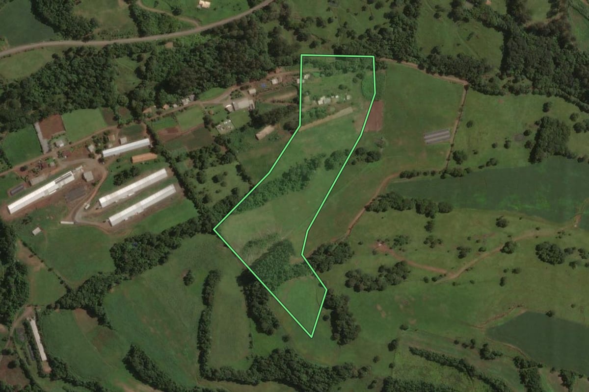 Imagem de satélite do imóvel rural em Campos Novos (SC), com o contorno declarado no CAR desenhado por cima.