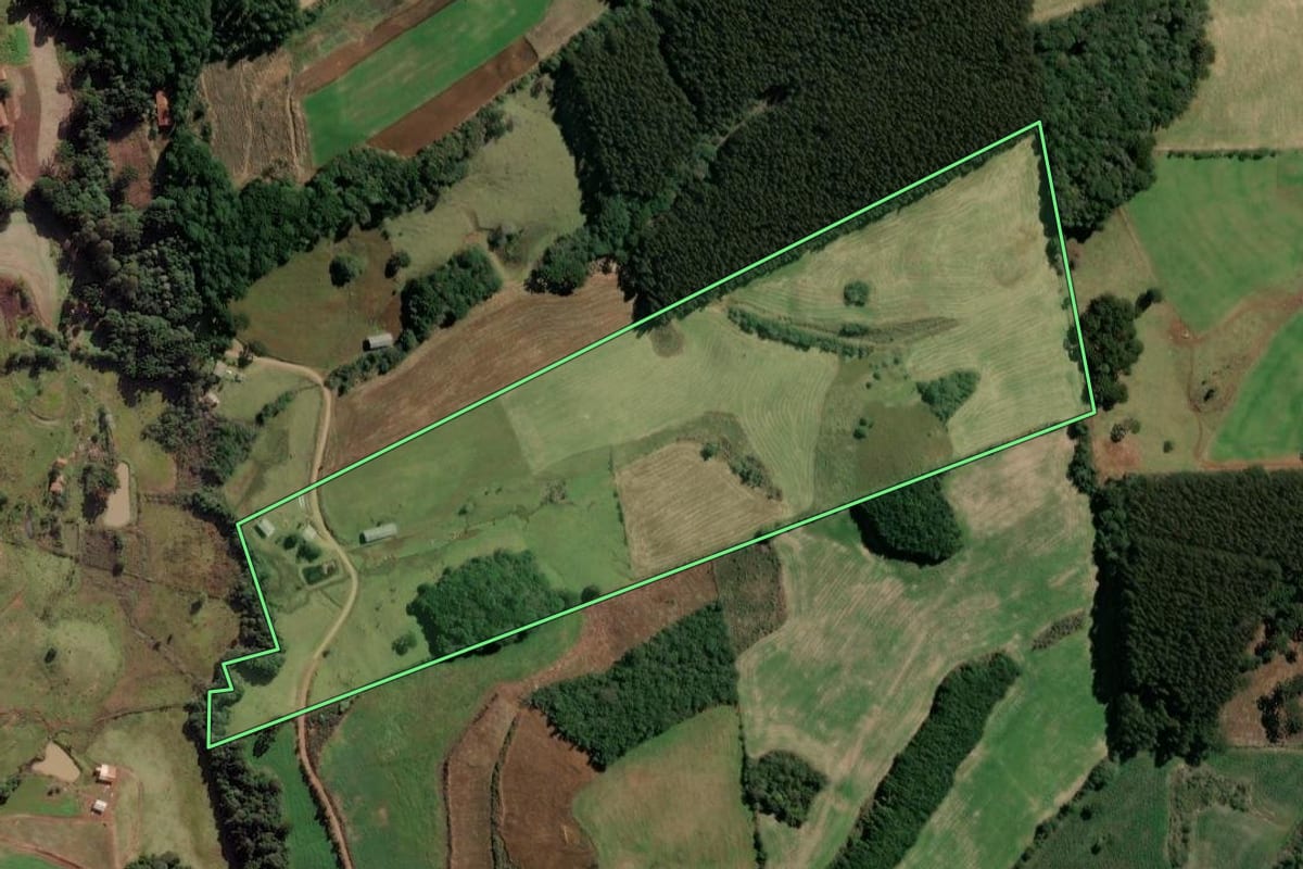 Imagem de satélite do imóvel rural em Campos Novos (SC), com o contorno declarado no CAR desenhado por cima.