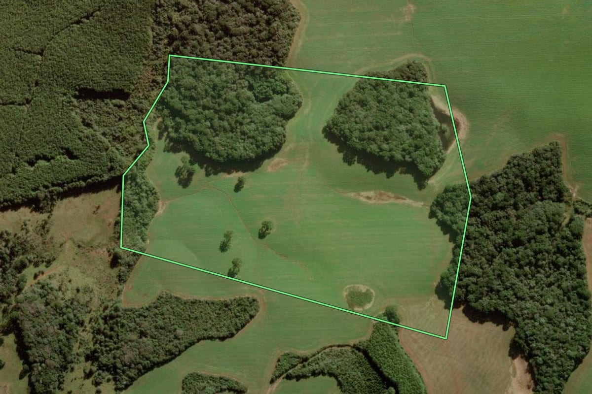 Imagem de satélite do imóvel rural em Campos Novos (SC), com o contorno declarado no CAR desenhado por cima.