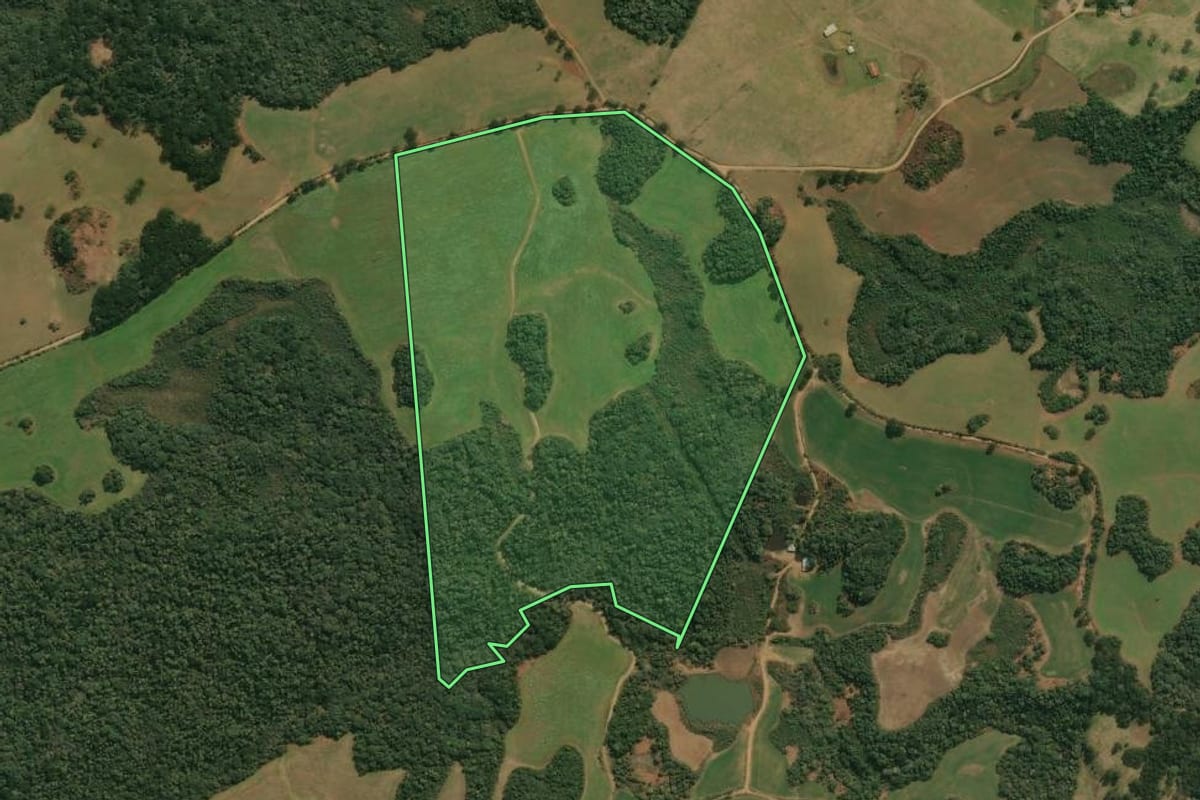 Imagem de satélite do imóvel rural em Campos Novos (SC), com o contorno declarado no CAR desenhado por cima.