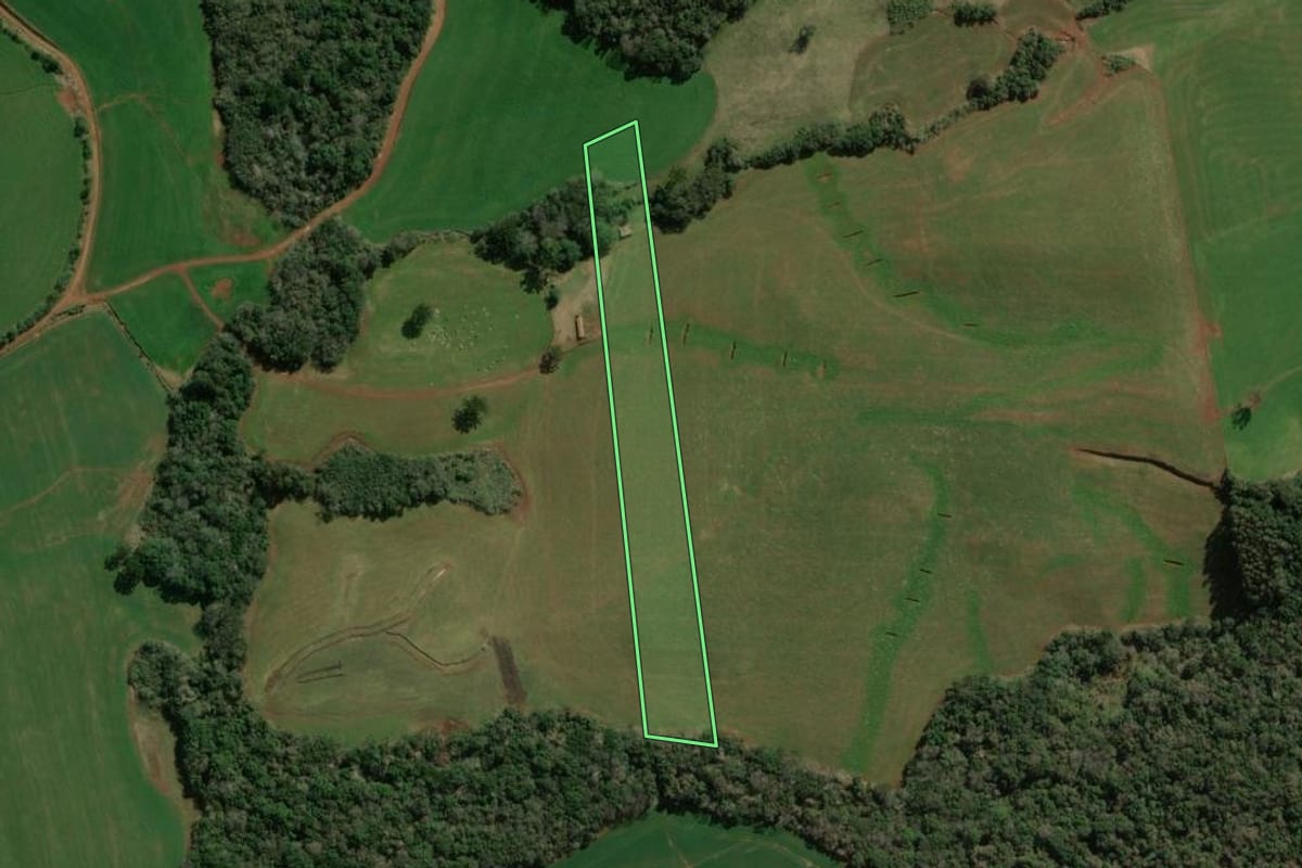 Imagem de satélite do imóvel rural em Campos Novos (SC), com o contorno declarado no CAR desenhado por cima.