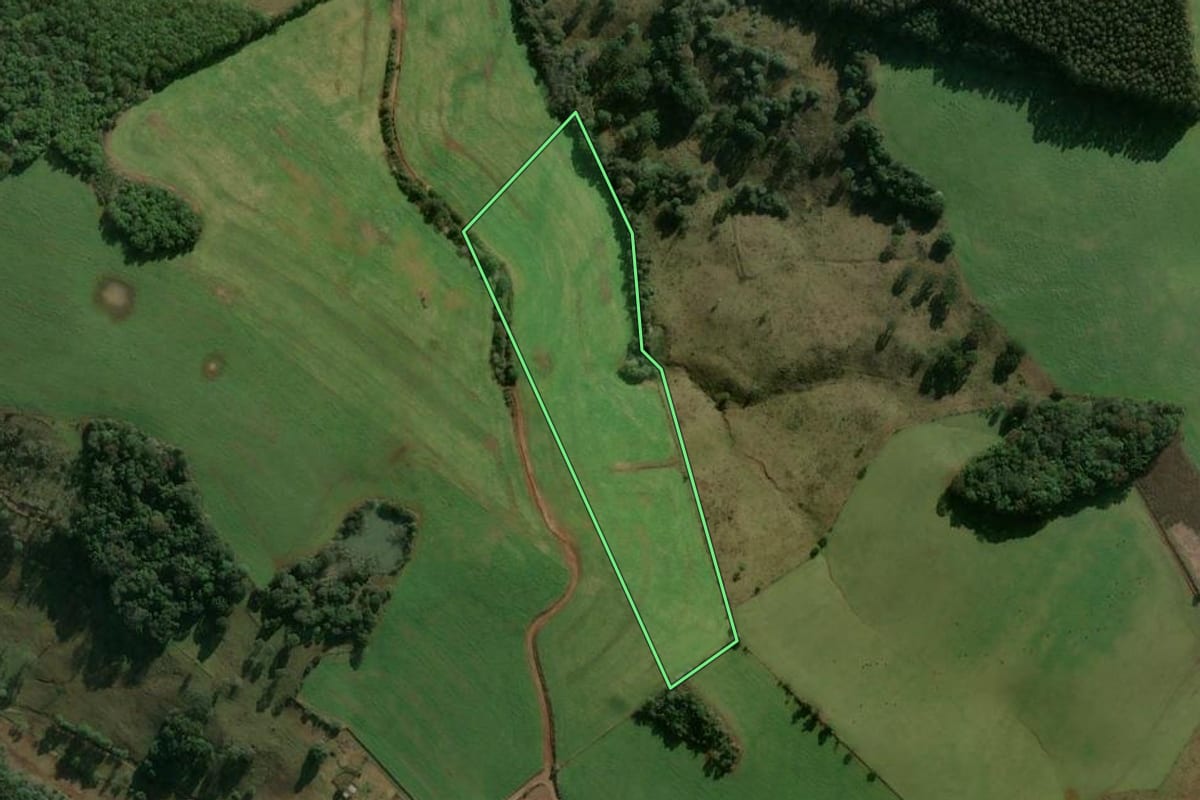 Imagem de satélite do imóvel rural em Campos Novos (SC), com o contorno declarado no CAR desenhado por cima.