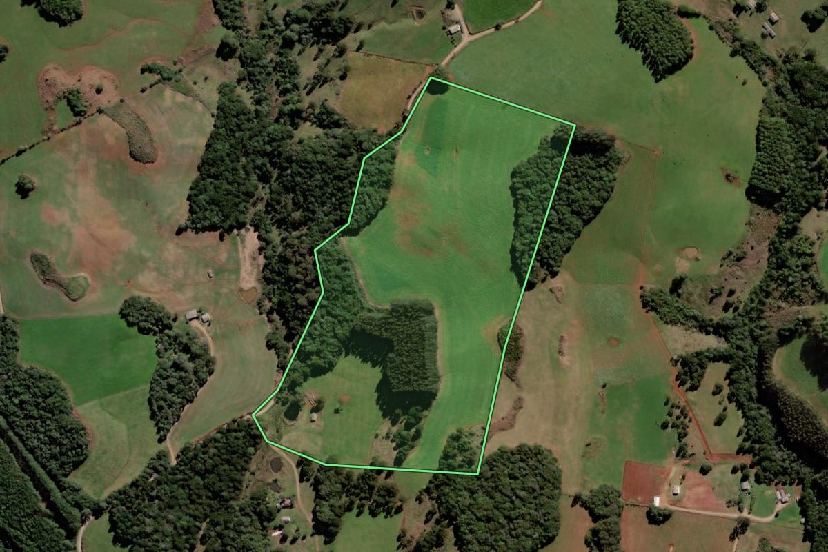 Imagem de satélite do imóvel rural em Campos Novos (SC), com o contorno declarado no CAR desenhado por cima.