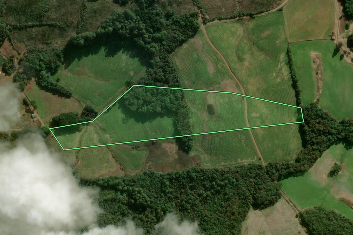 Imagem de satélite do imóvel rural em Campos Novos (SC), com o contorno declarado no CAR desenhado por cima.