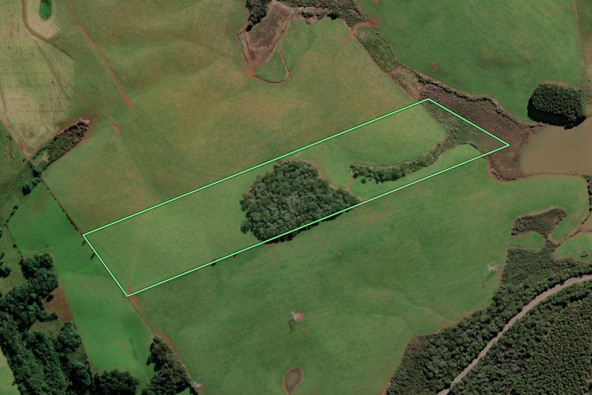 Imagem de satélite do imóvel rural em Campos Novos (SC), com o contorno declarado no CAR desenhado por cima.