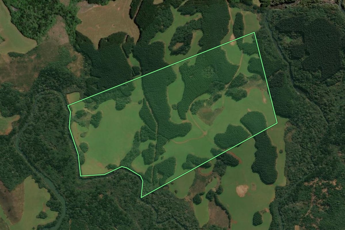 Imagem de satélite do imóvel rural em Campos Novos (SC), com o contorno declarado no CAR desenhado por cima.