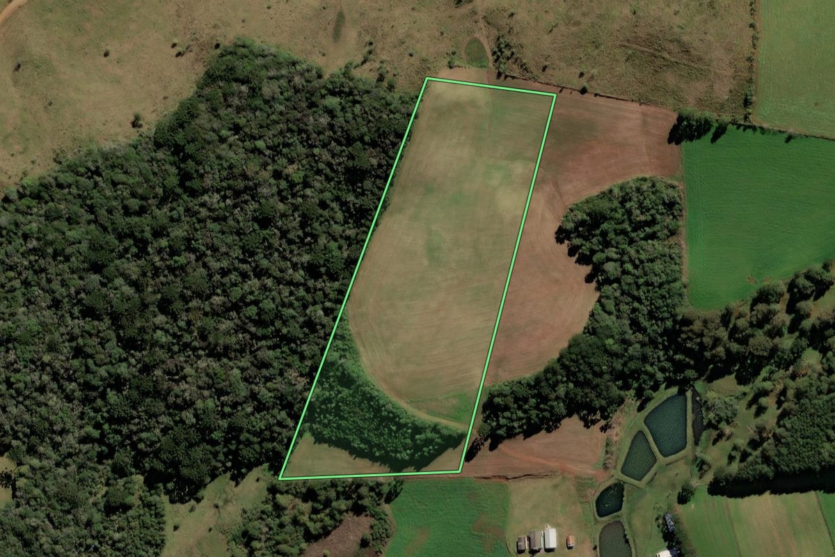 Imagem de satélite do imóvel rural em Campos Novos (SC), com o contorno declarado no CAR desenhado por cima.