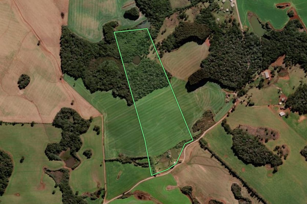 Imagem de satélite do imóvel rural em Campos Novos (SC), com o contorno declarado no CAR desenhado por cima.